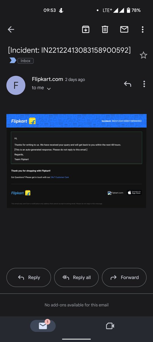 amalmohann's tweet photo. @flipkartsupport @Flipkart
I've wrote multiple times to the grievance officer at Flipkart, I got only auto generated mails.
In Flipkart app I've tried to get help multiple times, they always have one answer, team is looking into your issue and will resolve in 24 hours.#badservice https://t.co/oK8F9Jvoj6