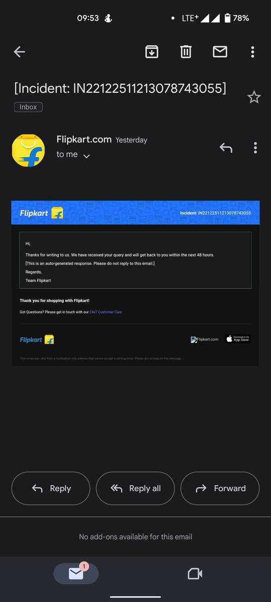 amalmohann's tweet photo. @flipkartsupport @Flipkart
I've wrote multiple times to the grievance officer at Flipkart, I got only auto generated mails.
In Flipkart app I've tried to get help multiple times, they always have one answer, team is looking into your issue and will resolve in 24 hours.#badservice https://t.co/oK8F9Jvoj6