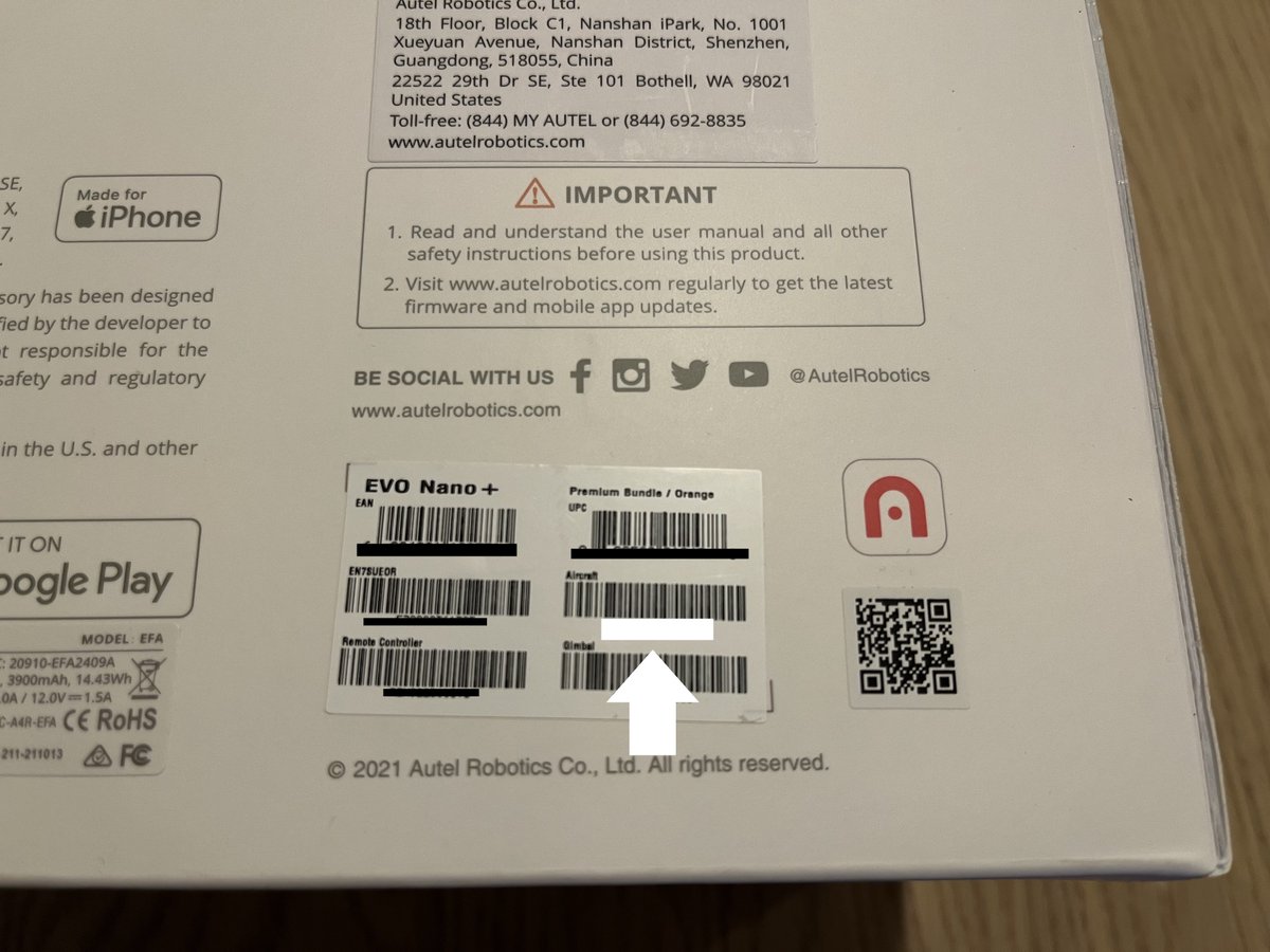 【EVO Nano+】
DIPSの機体登録に必要な機体シリアル番号はこちら↓からご確認いただけます！
①機体（バッテリー差し込み口下のQRコード下）
②箱（Aircraftバーコード下）
また機体に接続していればアプリ内でも確認ができますので、ご参考にしてください。
#EVONano
#DIPS登録
#EVONanoシリアル番号