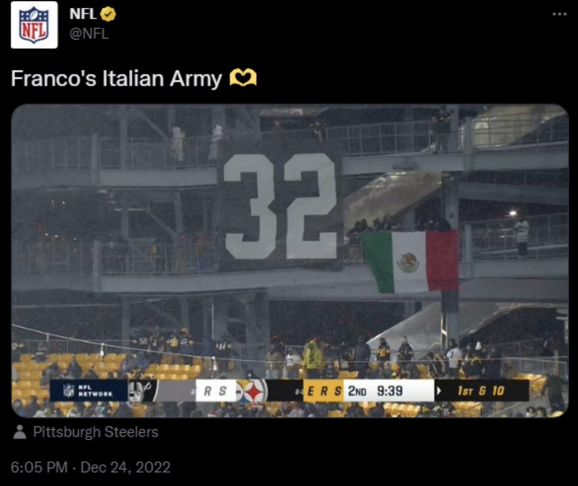TheQuietGuy9's tweet photo. You had one job… @NFL @steelers #nottheitalianflag #embarrassing #letusneverforget #youhadonejob #nflsucks https://t.co/yHOPEtbDZq