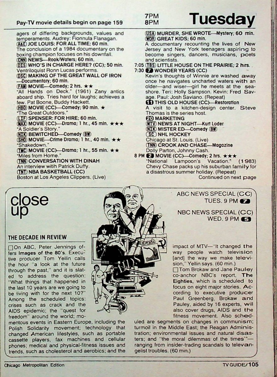 Dec 26 '89 - Now that Christmas is done, it's time to start counting down to the New Year. Tonight we get 2 looks at the entire decade. Both look compelling, and I'd watch either one #TVGuide #OTD #1980sTV #1980s
