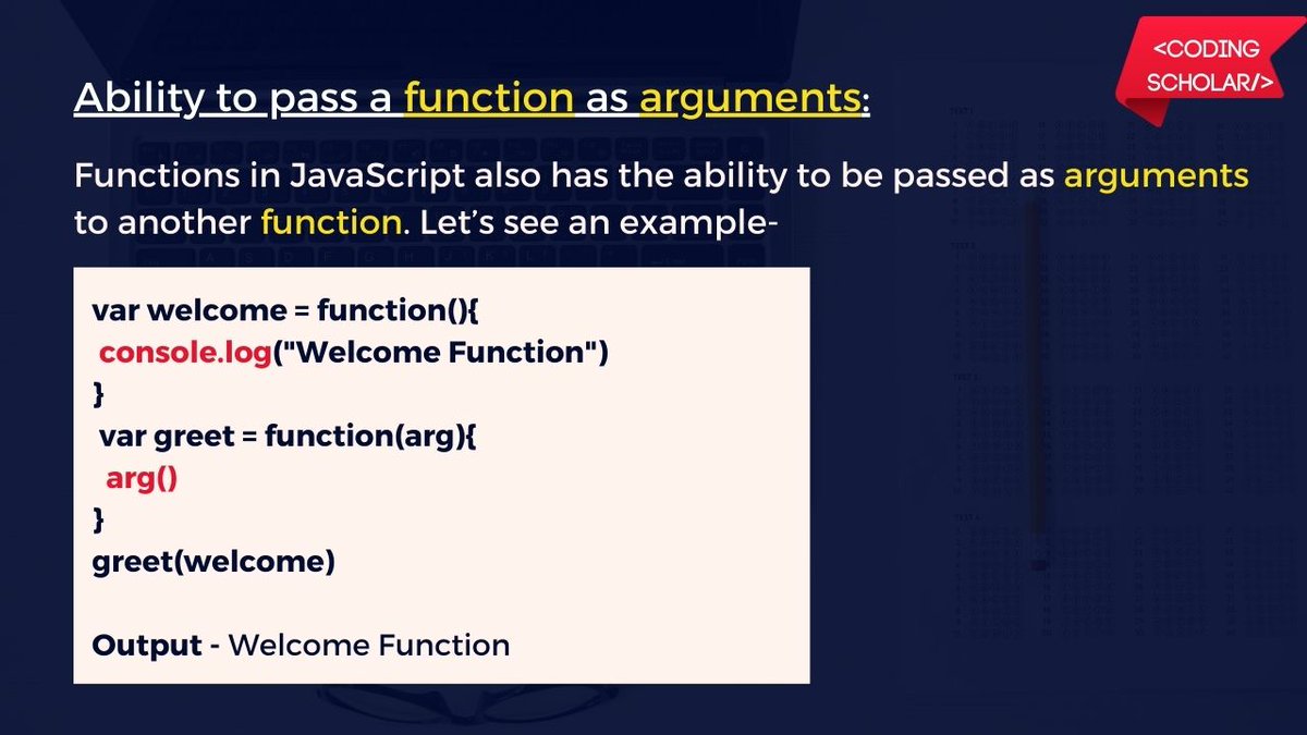 coding_scholar's tweet image. What is First Class Citizen in JavaScript 🤔
Follow @coding_scholar for such more content 😊
#coding #codinglife #programming #javascript #HTML #CSS #100DaysOfCode #100daysofcodechallenge #100daysofcoding #100daysofcodingchallenge #100daysofpractice