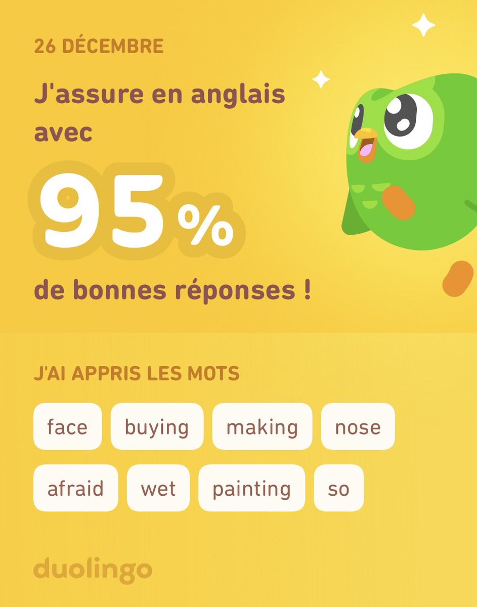 J'apprends l'anglais avec Duolingo ! C'est gratuit, fun et efficace.