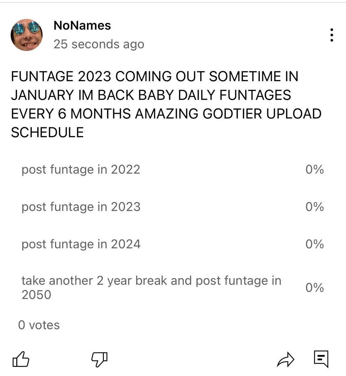 nonamesbtw's tweet photo. IM ABLE TO MAKE COMMUNITY POSTS ON YOUTUBE NOW IM A FREAKING PROFESSIONAL YOUTUBER BRO LMAO https://t.co/8xuZIWHsCP