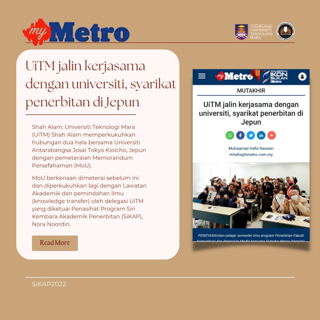 UiTMPublishing's tweet photo. Omedetō to part 5 students of Mass Comm. Publishing (MC245)! We did it again! #sikap2022 #republicof245 #publishing #japan #university #uitmshahalam #MassComm

To read more, click the link here https://t.co/1cp9zzdRvS https://t.co/UC3FLx8Efr