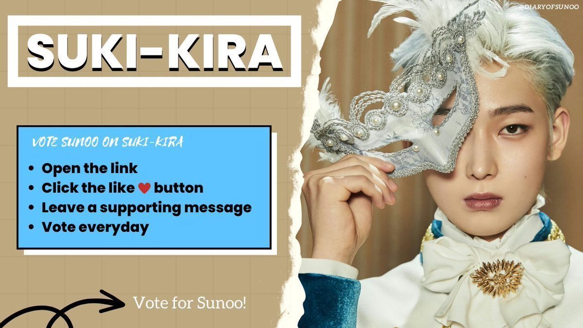 [🗳] 221226 • SUKI-KIRA

Don't forget to give #SUNOO ❤️ on suki-kira and leave positive comments. You can vote once a day! 

🗳 Vote here : suki-kira.com/people/vote/%E…

엔하이픈 선우 천재 아이돌
#엔하이픈_선우 #김선우 #선우 #ENHYPEN_SUNOO 
<a href="/ENHYPEN/">ENHYPEN OFFICIAL</a> <a href="/ENHYPEN_members/">ENHYPEN</a>