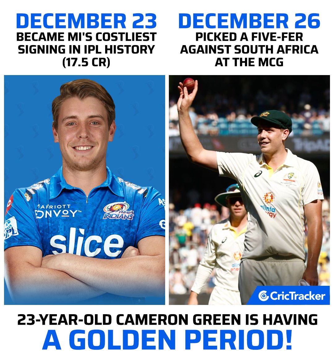 Cricketracker's tweet photo. Cameron Green is living a dream ❤️

#AUSvsSA #IPLAuctions https://t.co/T5wAKKtA8V