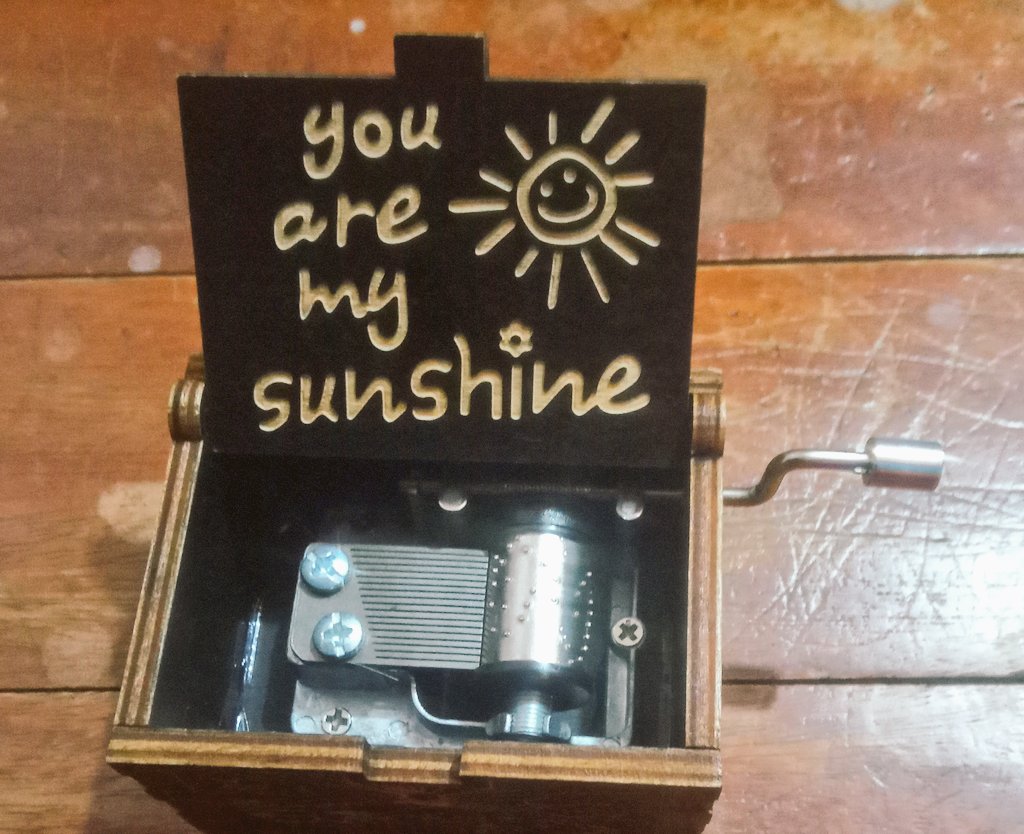 WhiteCoolflower's tweet photo. I got this in a Christmas gift for me it's a music box the song is "You are my sunshine ☀️" pretty neat right? https://t.co/fmWYOLloI5
