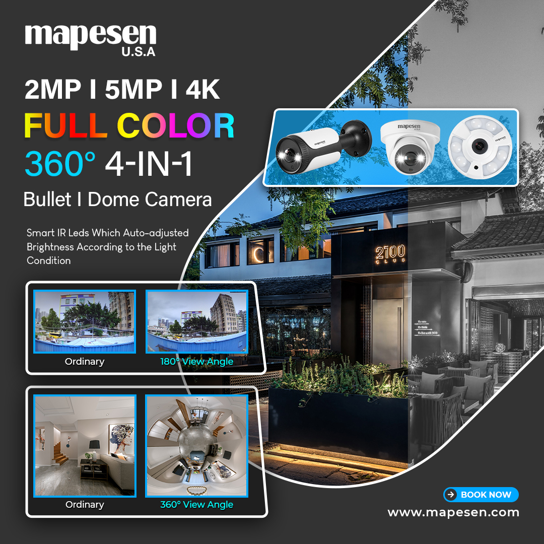 MapesenTechnol1's tweet image. #mapesen Full Color 4 IN 1 AHD/CVI/TVI/CVBS Dome | Bullet Camera with a Super-wide 360° PANORAMIC View. 
Smart IR LEDs Which Auto-adjusts Brightness According to the Light Condition.
#mapesencctv #fullcolorcamera #panoramiccamera #360degreecamera