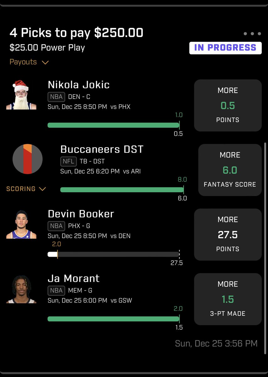 berkles348's tweet photo. Come on @PrizePicks … do the right thing, just void it please! It’s Christmas. @DevinBook https://t.co/ZdD0ZER0vp