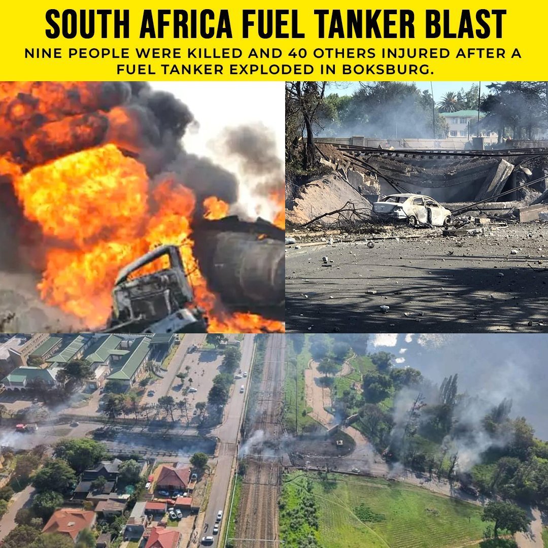 ShadadMahomed's tweet photo. #BoksburgExplosion shocking and Sad. The tank was trapped under the railway bridge, as soon as the tank hit the bridge it exploded.
My heart is with the people of Boksburg... Condolences🙏
#BoksburgFuelTanker #BoksburgFire #SouthAfrica https://t.co/LGUZ7GnDEZ