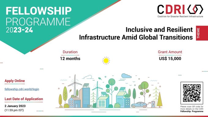 Just few days left to apply for the #CDRIFellowship Programme. We are looking for practitioners to propose, develop, and present ideas for #resilientinfrastructure in different sectors.
Apply here: fellowship.cdri.world/fellows-2023-2…