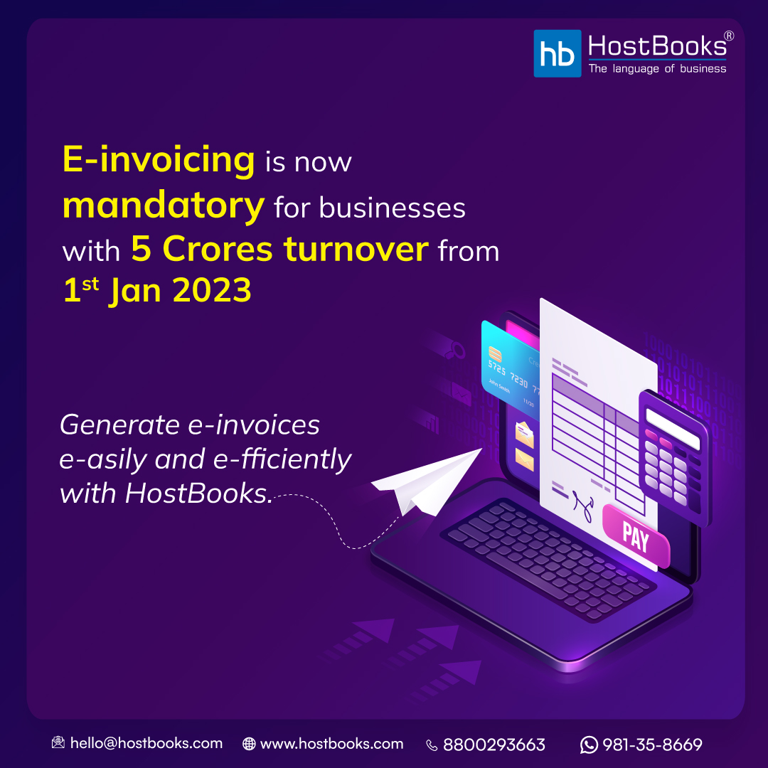 HostBooksIndia's tweet image. As per the government’s new GST regulations, businesses with 5 crores turnover will now have to generate e-invoices for B2B transactions, from 1st Jan 2023. 
#einvoice #singleclick #business #entrepreneur #startup #gst #gstr #ewaybill #incometax #ecommerce #fintech #HostBooks