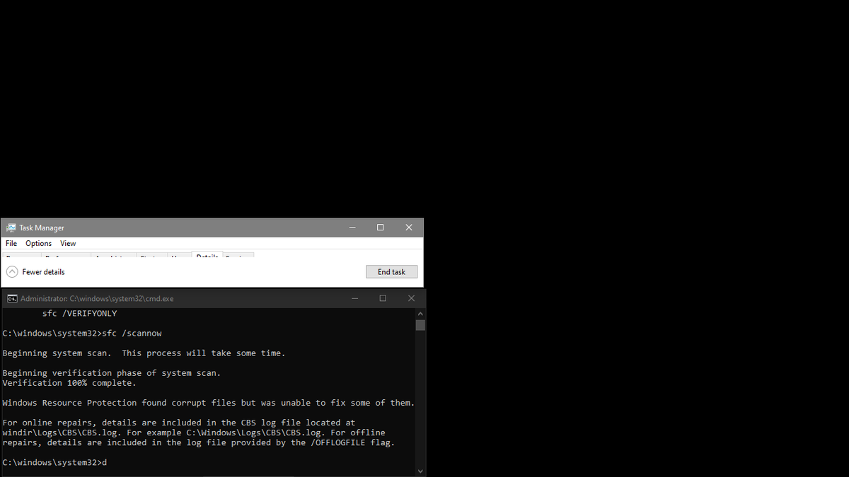 ResidentDrip's tweet photo. so my windows has decided to corrupt itself to where it wont run the explorer when it boots. no taskbar, no desktop, no search button thus making windows basically unsusable. with the power of the task manager and the create a new task function ive been basically bareboning it. https://t.co/6cP4bBi3Kb