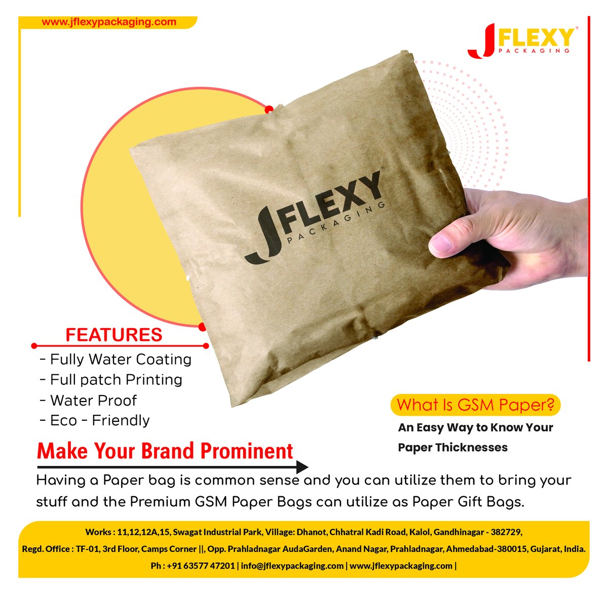 Make your brand prominent 
100% Eco-Friendly 

#jflexypackaging #packagingdesign #deliverybag #courierbags #packagingproducts #madeinindia #customizebag #manufacturer #packagingideas #ecommerce #businessideas #deliveryworldwide #paperbag #paperbagmurah #taskertas #ecofriendly