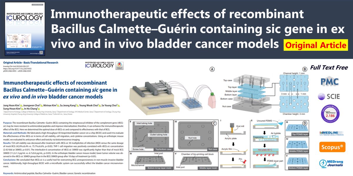 icurology's tweet photo. Immunotherapeutic effects of recombinant Bacillus Calmette–Guérin containing sic gene in ex vivo and in vivo bladder cancer models
🌷https://t.co/cHlznW5B3o
2022 Mar;63(2)Jung Hoon Kim
#Antimicrobial_peptide #Bacillus_Calmette_Guérin #Bladder_cancer #Genetic_recombination https://t.co/s4YL2kh0Le