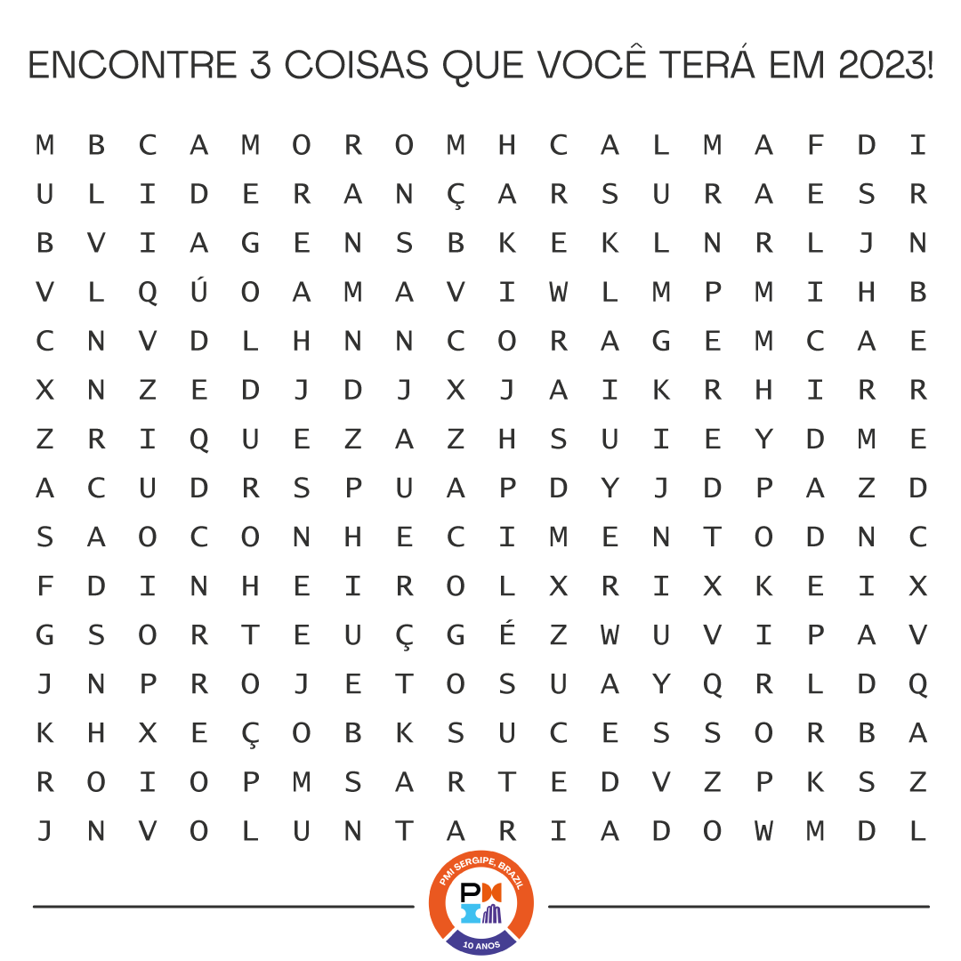 PMISergipe's tweet photo. Vamos nos preparar para 2023 com um jogo.
Marque aqui nos comentários as 3 primeiras palavras que você encontrar.
Essas 3 coisas você terá em 2023!
#PMI #scrum #agile #certificação #lideranca #análisedenegócios #gestao #sergipe #pmibrasil #liderança #jogo #2023 #cacapalavras https://t.co/Dbs935dQZL