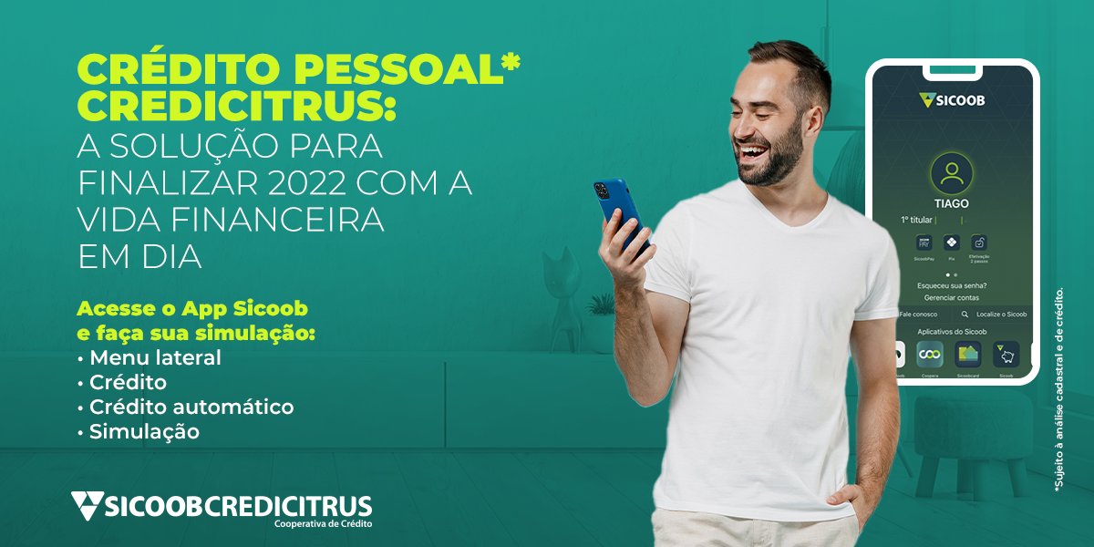 credicitrus's tweet photo. Comece 2023 com a vida financeira em dia.
⠀
Com o crédito pessoal Credicitrus, você tem uma das taxas mais competitivas e até 90 dias para começar a pagar. Aproveite!
⠀
Acesse o App Sicoob, simule e contrate.
⠀
#credicitrus #creditopessoal #anonovo #contasemdia https://t.co/skHi8YP2JH