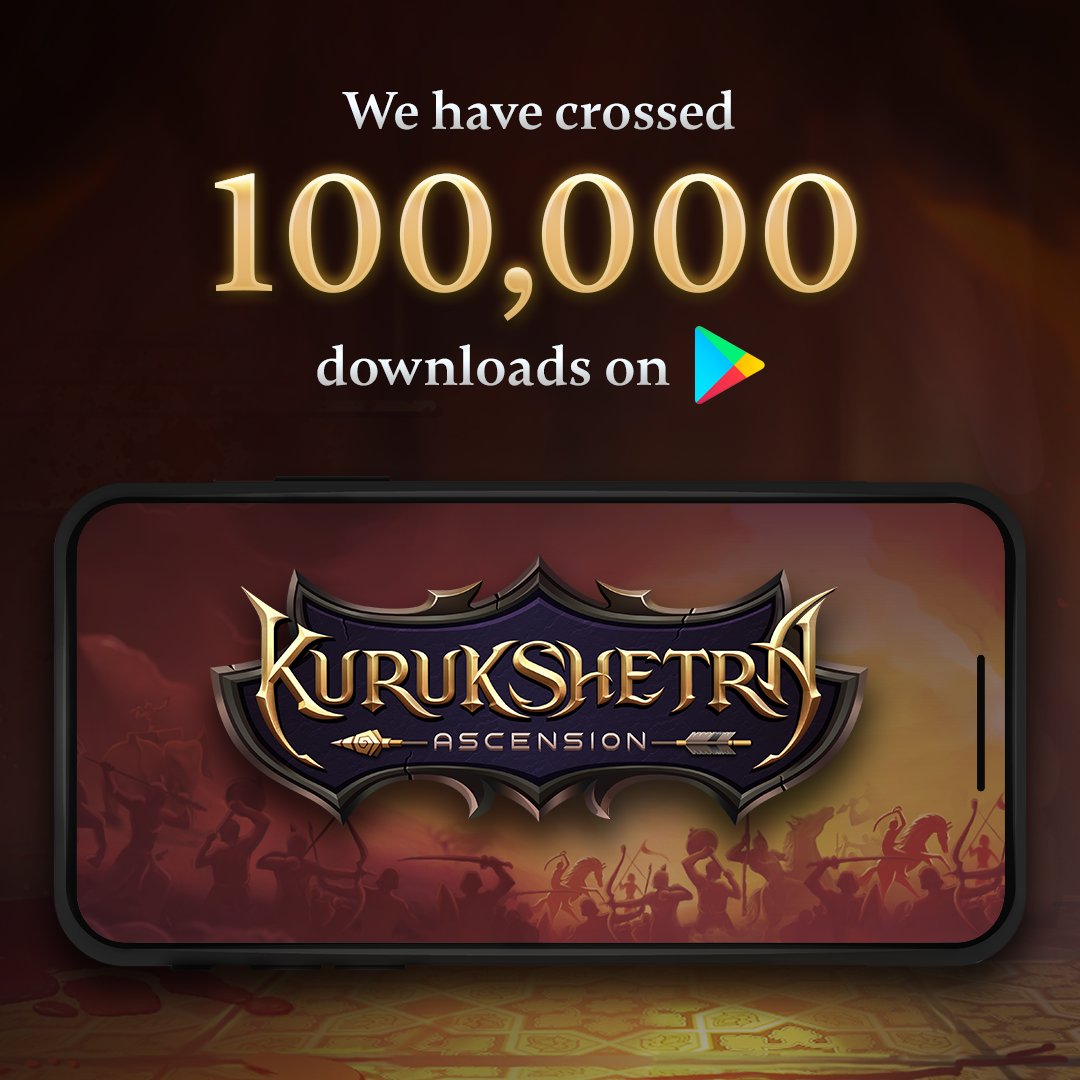 Kurukshetra: Ascension has crossed #100K  downloads! Your support means a great deal to us and we are truly grateful. We have big updates coming up such as new Heroes, Races and many more so please stay tuned.

<a href="/StudioSirah/">Studio Sirah</a> 
#Indiangame #strategygame #KurukshetraAscension #CCG