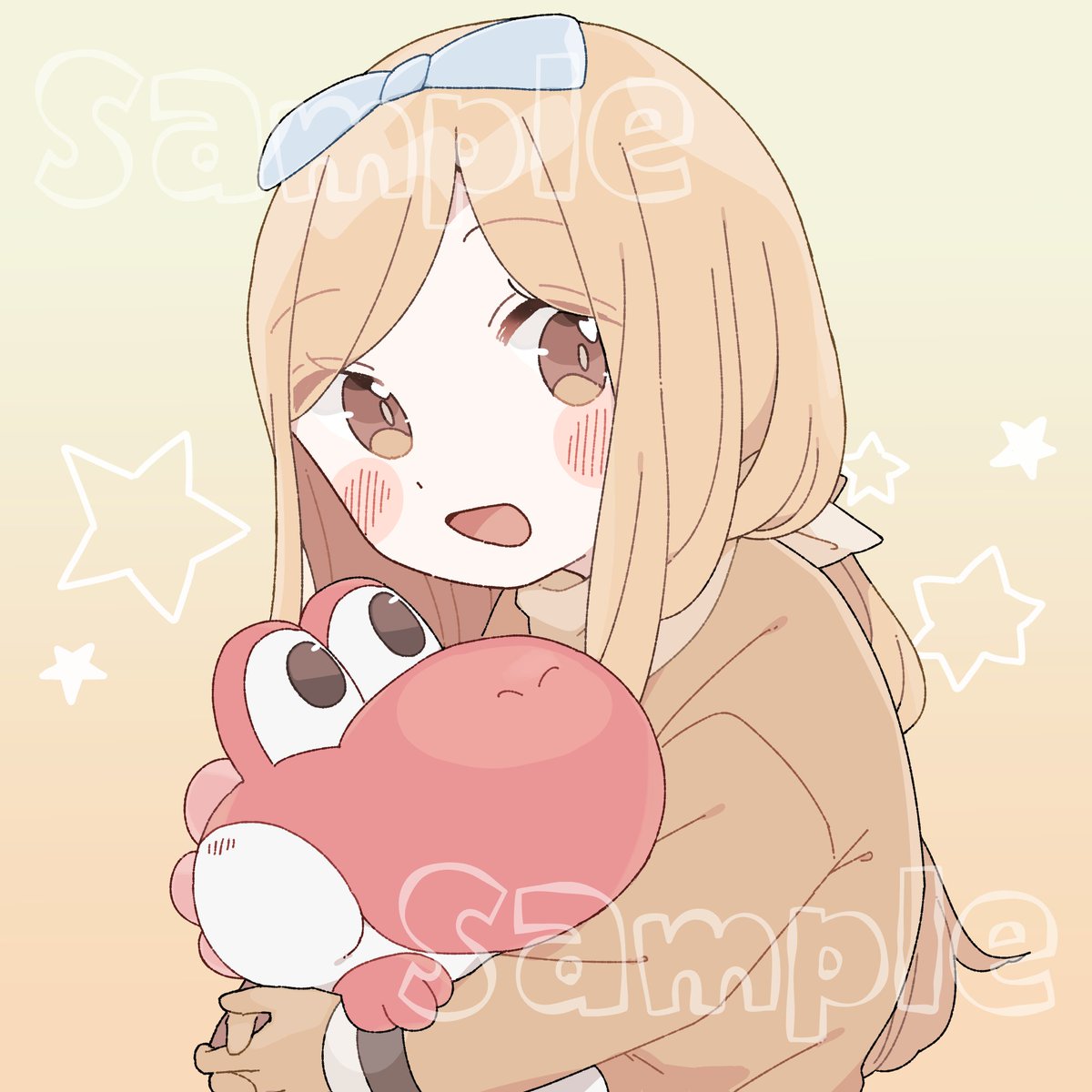 1girl long hair brown eyes open mouth bow blush gloves  illustration images