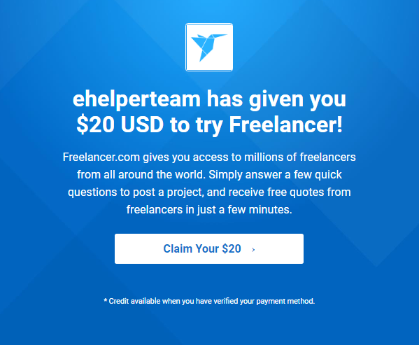 eHelperTeam's tweet photo. Get $20 USD credit for Freelancer-com now! Sign up at
https://t.co/NZcrNwAqDu
.
#Blogging #Marketing #Freelancer #Freelancing #MakeMoneyOnline
#RankedBoost #Ranked #Boost #Google #rankings
#Adsy #business #monetize #guaranteed #prices . https://t.co/ETkKXGPOyt