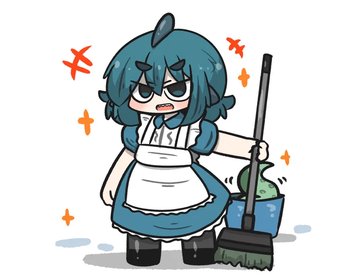 勝負服で大掃除の構えを取るフカちゃんFuka-chan in dust and dirt executioner mode. 
