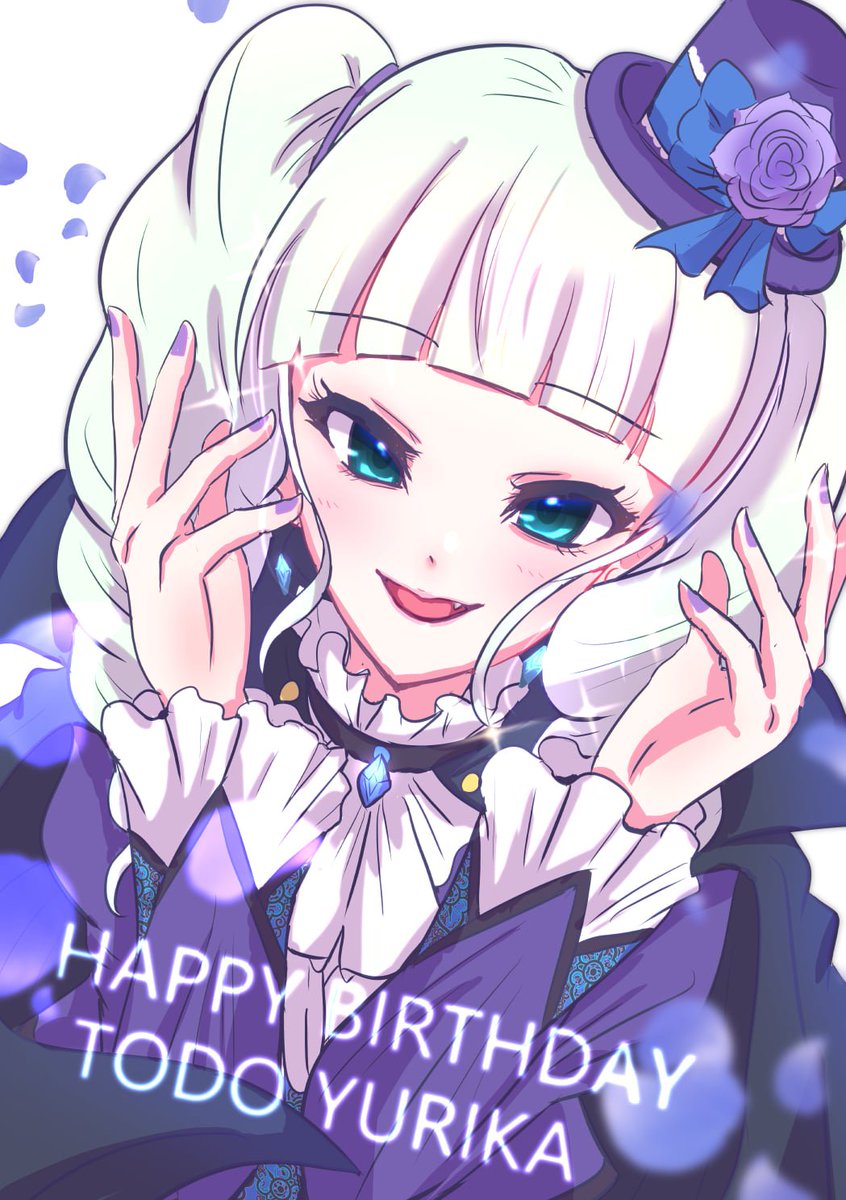 toudou yurika 1girl solo hat top hat fang mini hat happy birthday  illustration images