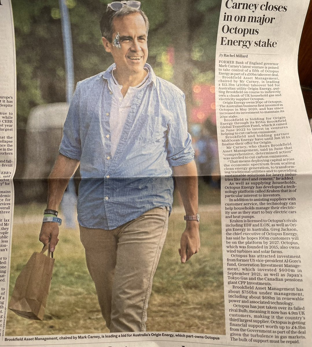 Readers of my column hem-hem will know my view that it is #Octopus, not HMG, that runs energy policy in the UK. Now the plot thickens. #MarkCarney, Oz, Al Gore and... Tokyo Gas. 

More importantly: what is Carney wearing next to one of his sexy eyebrows?
