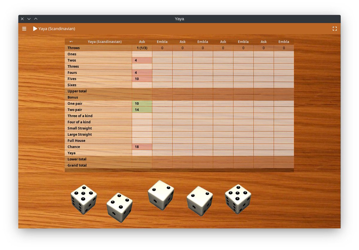 PatrikKarlstrom's tweet photo. Making progress moving Yaya from Swing to #JavaFX using #WorkbenchFX as the base for the UI. I really like its toolbar, drawers and dialogs.

The scorecard and dice parts are still on SwingNodes though. https://t.co/bt2Crjuhgc