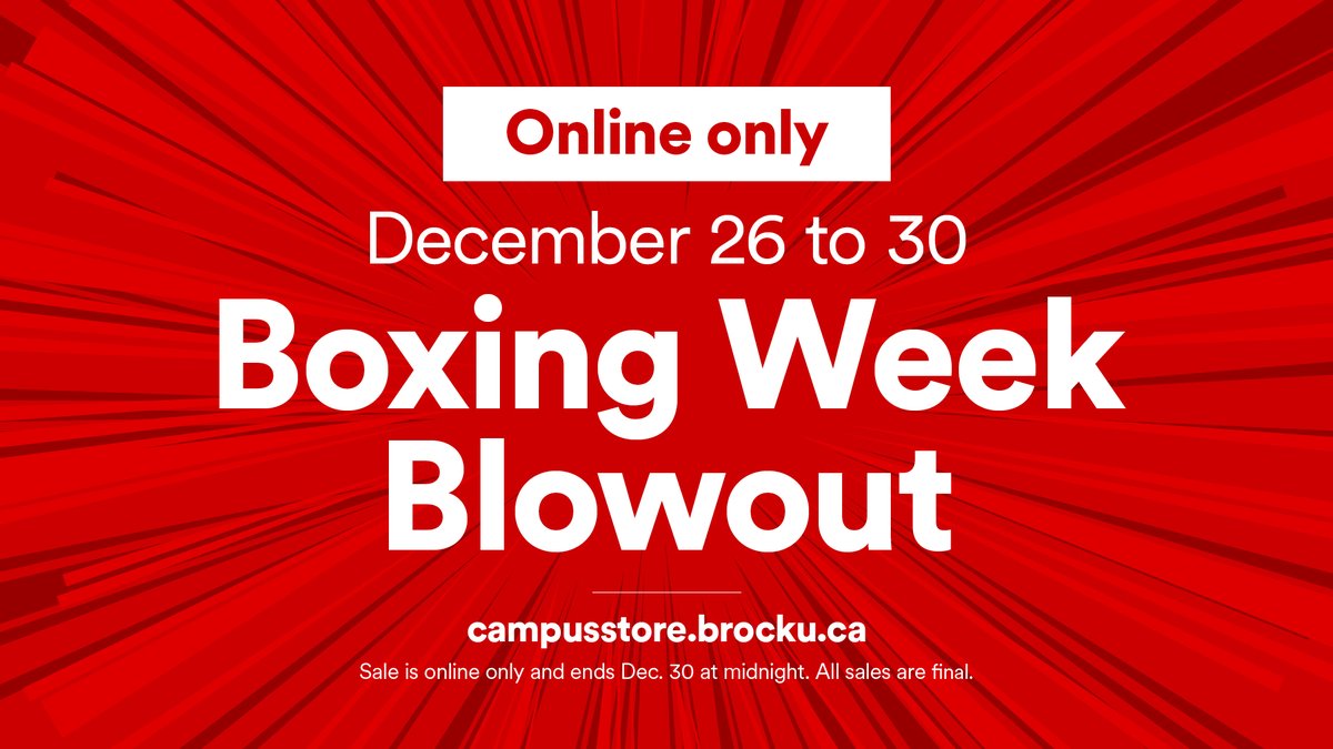 Boxing Week Blowout!

Free shipping over $75* some exclusions apply.

Link in bio.

#ShopBrock #BrockU