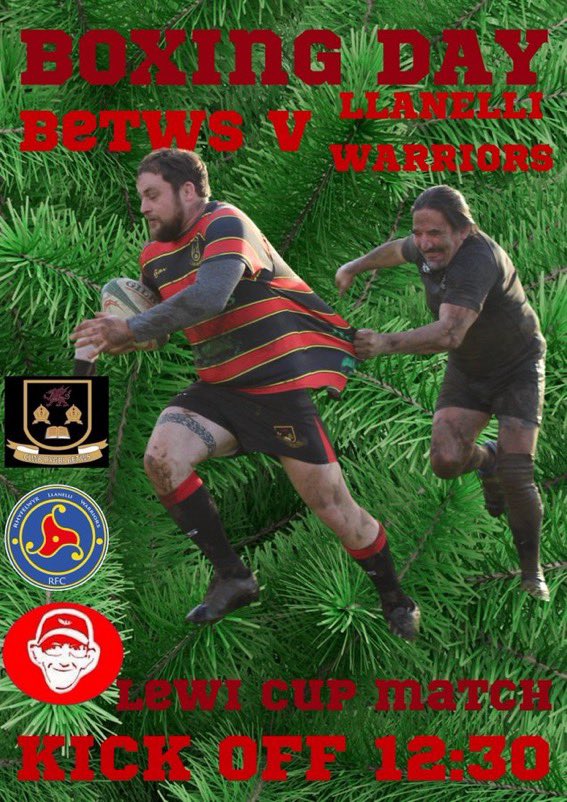 BOXING DAY-GAME DAY
⚔️ <a href="/Betwsrfc/">Betws RFC</a>
🏉 12:30 🕧
🗺️ SA18 2HL
🚗 lift share leave 11:30 🕦
Gotta love Boxing Day sport
All welcome/Croeso i pawb