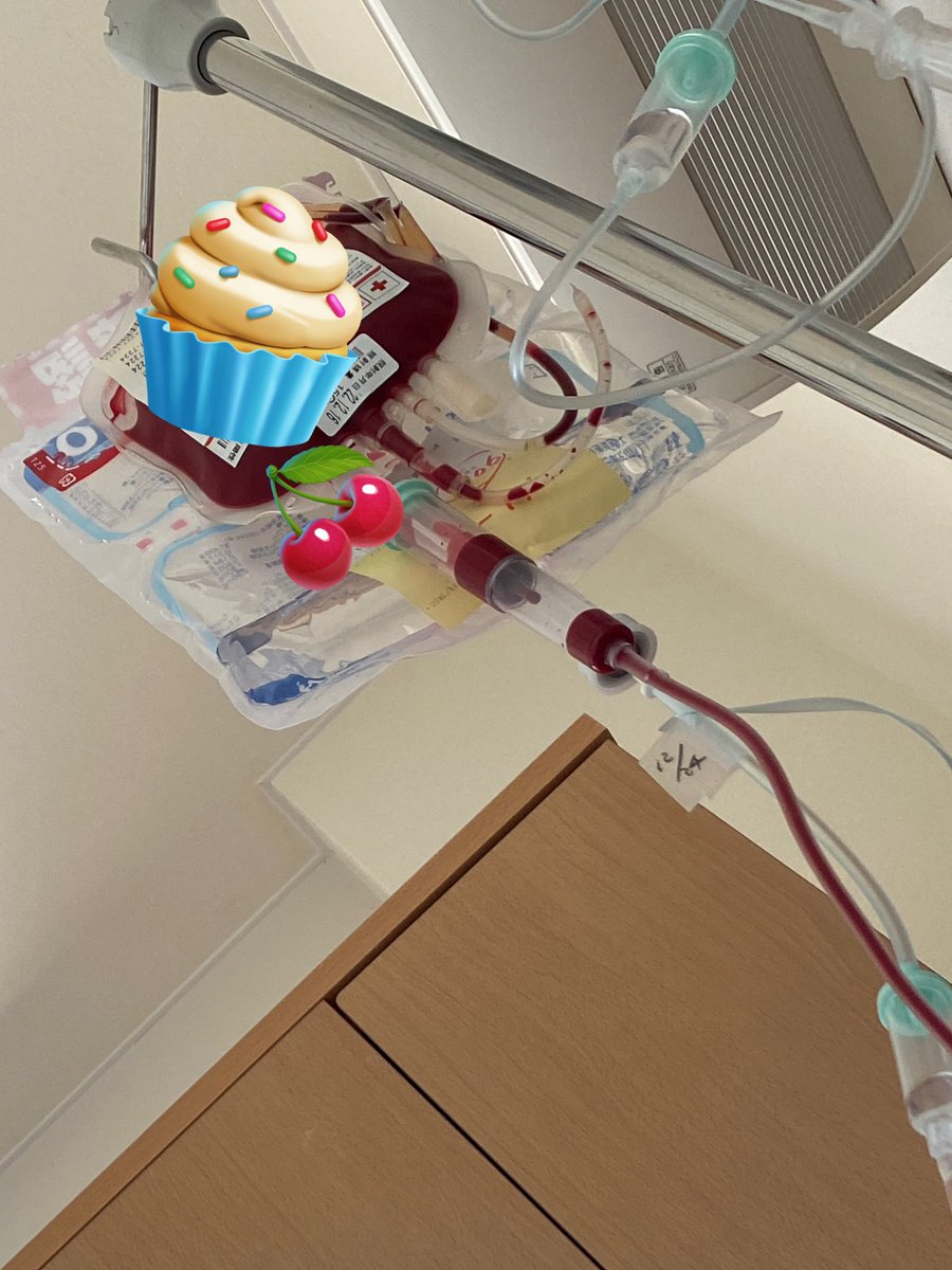 血小板が低すぎて今日は午後から輸血してます🫠
2本投与もまだ終わらぬ。
挙句に38℃も発熱までしてくる始末。
私、がんばるね。