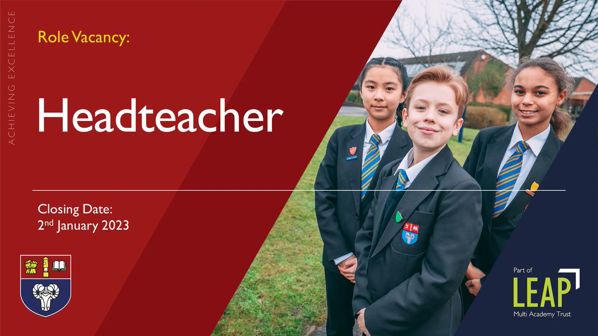 Don’t miss this opportunity! Apply for our Headteacher vacancy today. 🔗 bit.ly/EckingtonHeadt… 📆 Application Deadline: 2nd January 2023