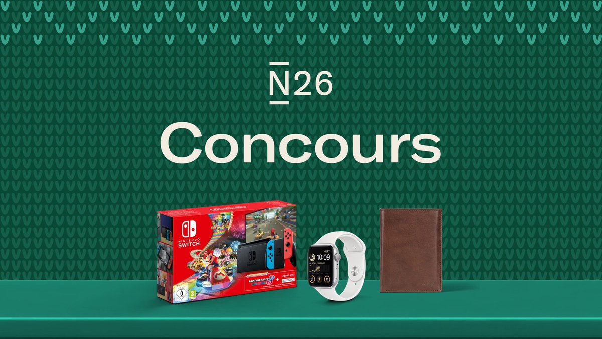 #CONCOURS 🎁 Chez N26, Noël se fête le 26🎄 Avec l'argent économisé grâce aux Arrondis, que préféreriez-vous acheter ? - 1 AppleWatch SE - 1 Switch + Mario Kart 8 - 1 portefeuille en cuir Pour participer 💬 Reply ton souhait + #Noel26 (réponses illimitées) 🔁💙RT + follow @N26FR