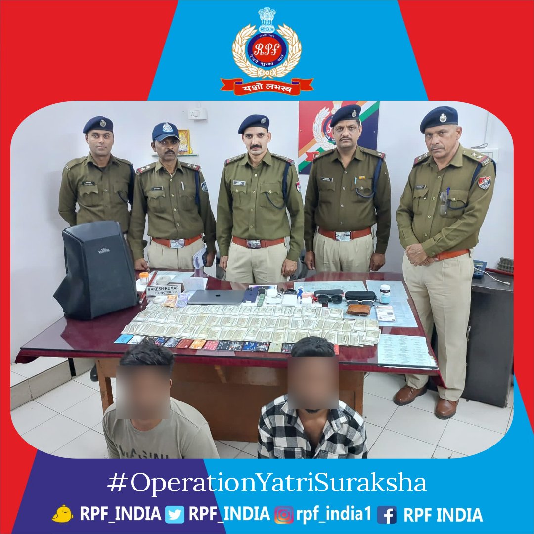 RPF_INDIA's tweet photo. Joint team of #RPF &amp; #GRP Indore worked out a case of theft of passenger luggage and arrested two with stolen property worth over 4 lakhs.
We keep a hawk eye on criminals with an objective to provide foolproof security to the passengers.
#OperationYatriSuraksha 
#SentinelsonRail https://t.co/5g6JbL6dtT
