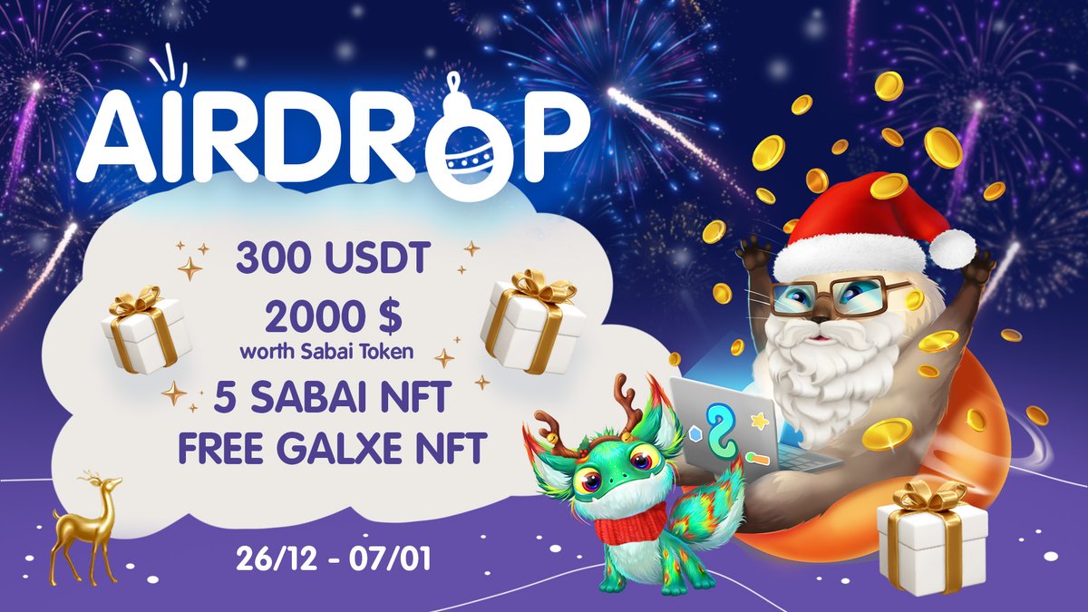 🎉HAPPY NEW YEAR AIRDROP🎉

🎁 We are giving away:
- 300 USDT
- 150 000 SABAI tokens
- 5 NFT 
- Free <a href="/Galxe/">Galxe</a> NFT for every participant 🔥

Join now!
👉sweepwidget.com/c/sabainewyear 

Happy New Year, Sabai Fam🌴
#Airdrop #Giveaway #NFTdrop