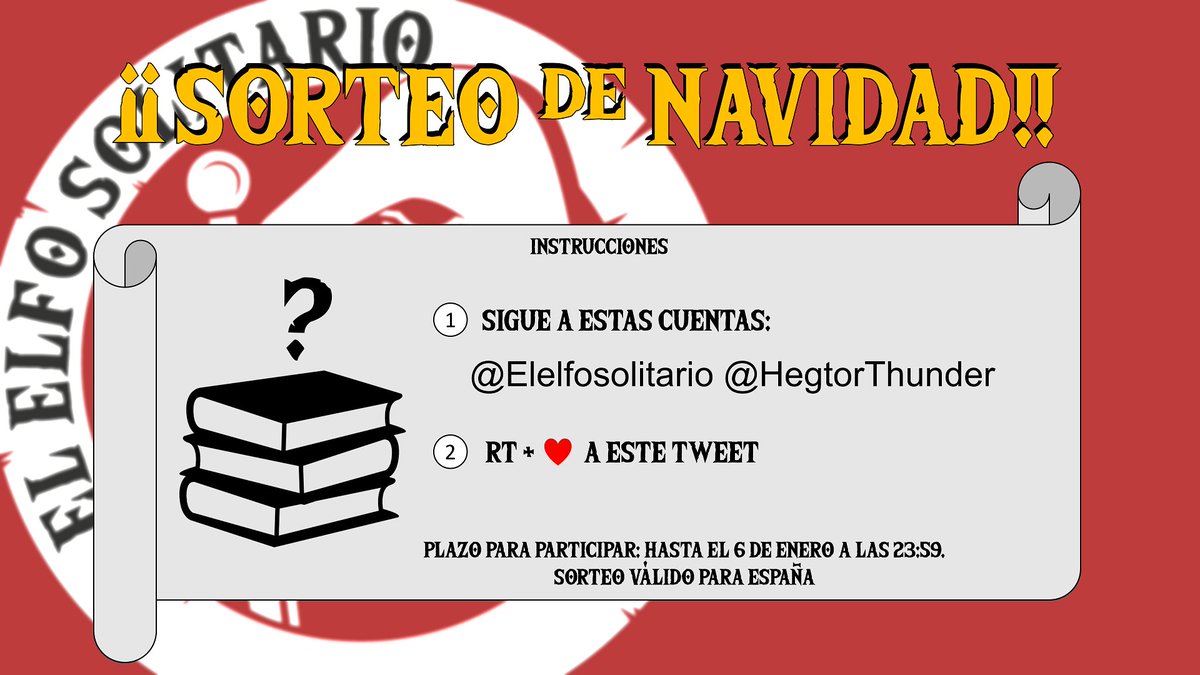 📢 ¡Sorteo de Navidad! Tanto si Papá Noel se olvidó de ti como si no, puedes participar en este sorteo de una caja sorpresa de libros. 📚Si este tuit llega a los 200 RT, pondré una segunda caja en juego. Y si llega a los 400 RT, una tercera. Instrucciones en la imagen.⬇️