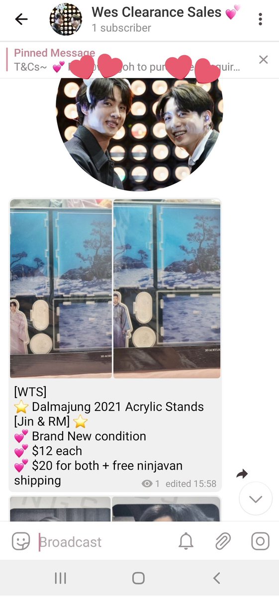 Fadehhh's tweet image. 💜💜💜
Made a telegram channel for clearance sales items 🥰💕💕

💌 t.me/wessales

Please check it out, willing to further nego if there are multiple items purchased

Overseas buyers are welcome too

🌟 DM on tele / twitter if interested