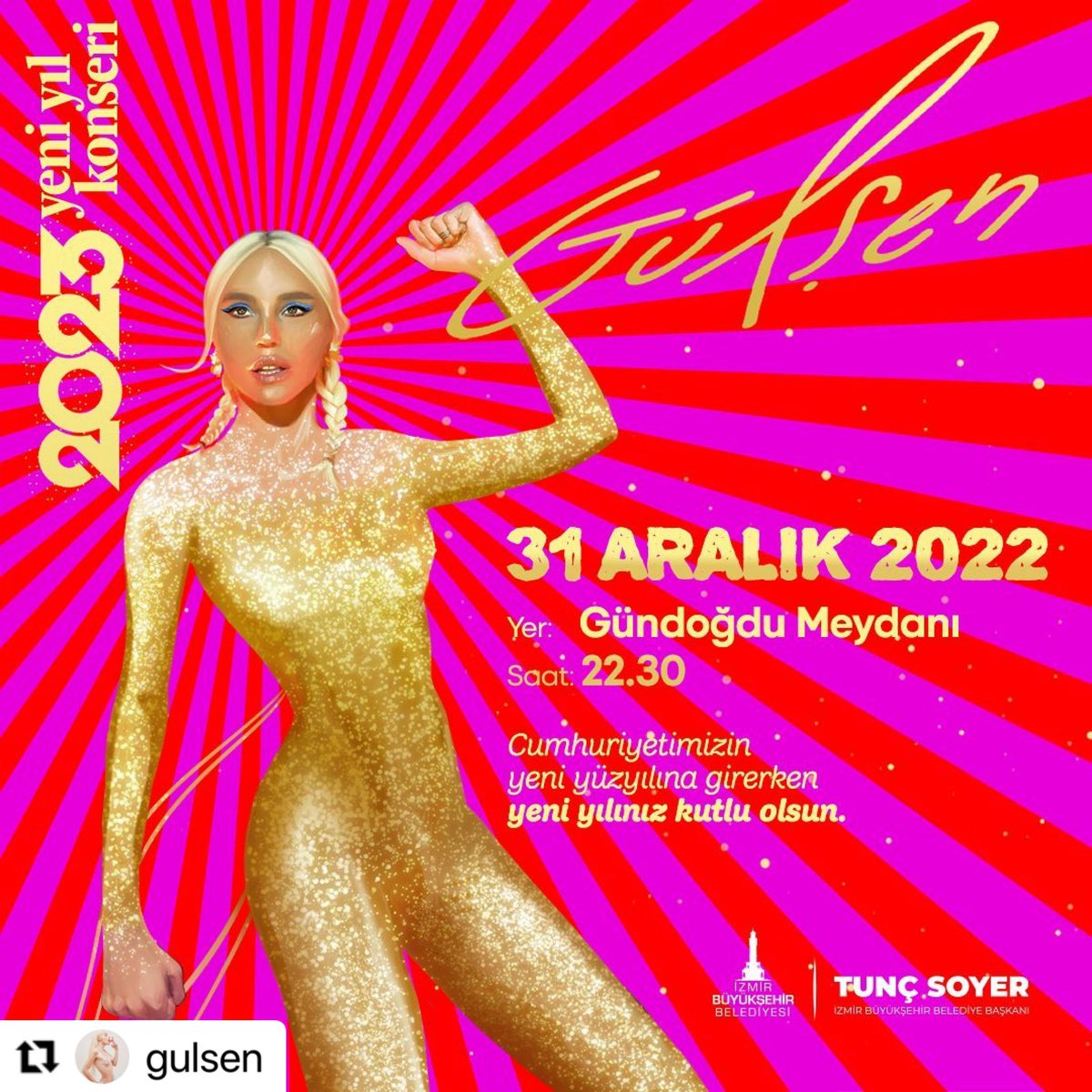 Yeni yılı ve Cumhuriyet’imizin 100. yılını karşılarken, güzel İzmir’imizin Gündoğdu Meydanı’nda hep birlikte yeniden güneş gibi doğmaya hazır mıyız! 🌞🌞🌞

<a href="/gulsen/">Gülşen</a> <a href="/tuncsoyer/">Tunç Soyer</a> <a href="/izmirbld/">İzmir Büyükşehir Belediyesi</a>