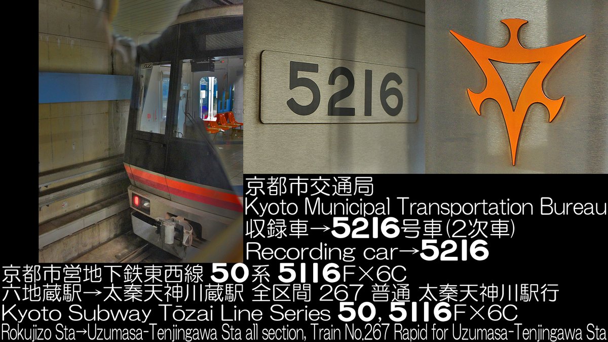 Princess_Liner's tweet photo. 京都市交通局 50系 5116F×6C 267列車 普通 太秦天神川駅行 六地蔵駅→太秦天神川駅 全区間走行音公開しました(*'ω'*)
GTO車は残り3編成まで減ってしまった(´;ω;`)ウゥゥ
https://t.co/jaSeFGXb5S
#50系 #5116F #三菱GTO #デビュー #267列車 #走行音 #京都市交通局 #東西線 https://t.co/fUf3V7lwcw