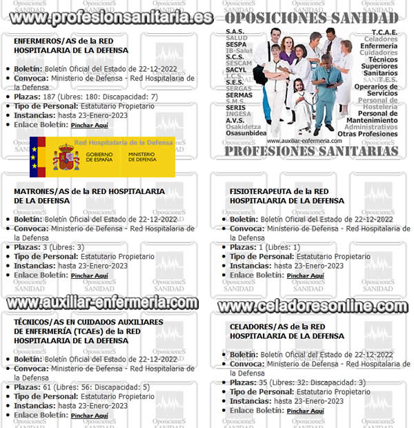 Convocatoria de plazas de Enfermeros/as, Matrones/as, Fisioterapeutas, TCAEs y CELADORES/AS de la RED HOSPITALARIA DE LA DEFENSA. Plazo de presentación de instancias hasta el 23-Enero-2023... Fk5TlRjWQAAfC9h?format=jpg&name=small