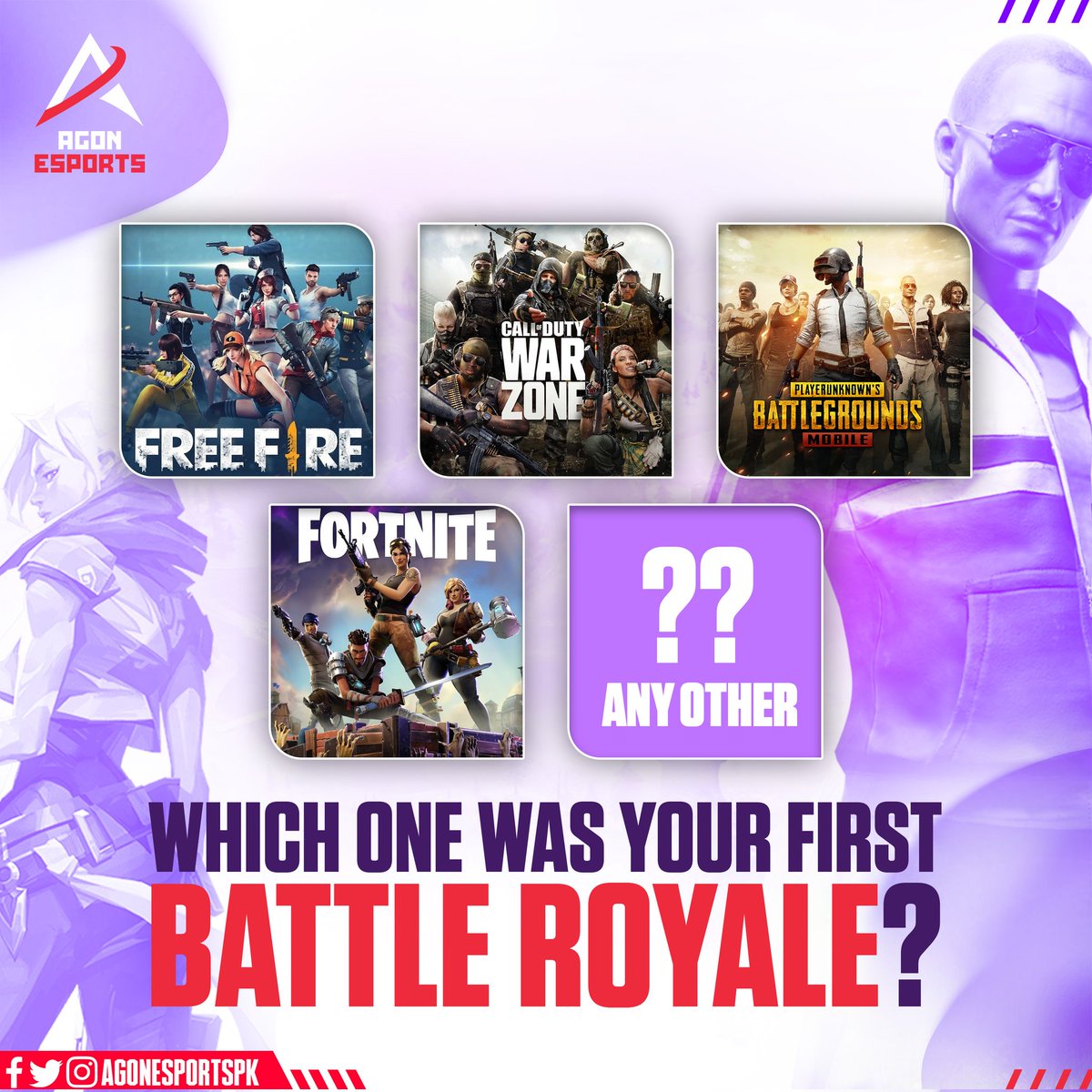 AgonEsportsPK's tweet photo. Which one was your first Battle Royale you ever played? ✨🎮
.
.
#AgonEsportsPK #Gaming #BattleRoyale #Esports #Pakistan #PUBGMobile #Fortnite #CoDWareZone #FreeFire #OnlineGames #Games https://t.co/I0sgmnBd5l