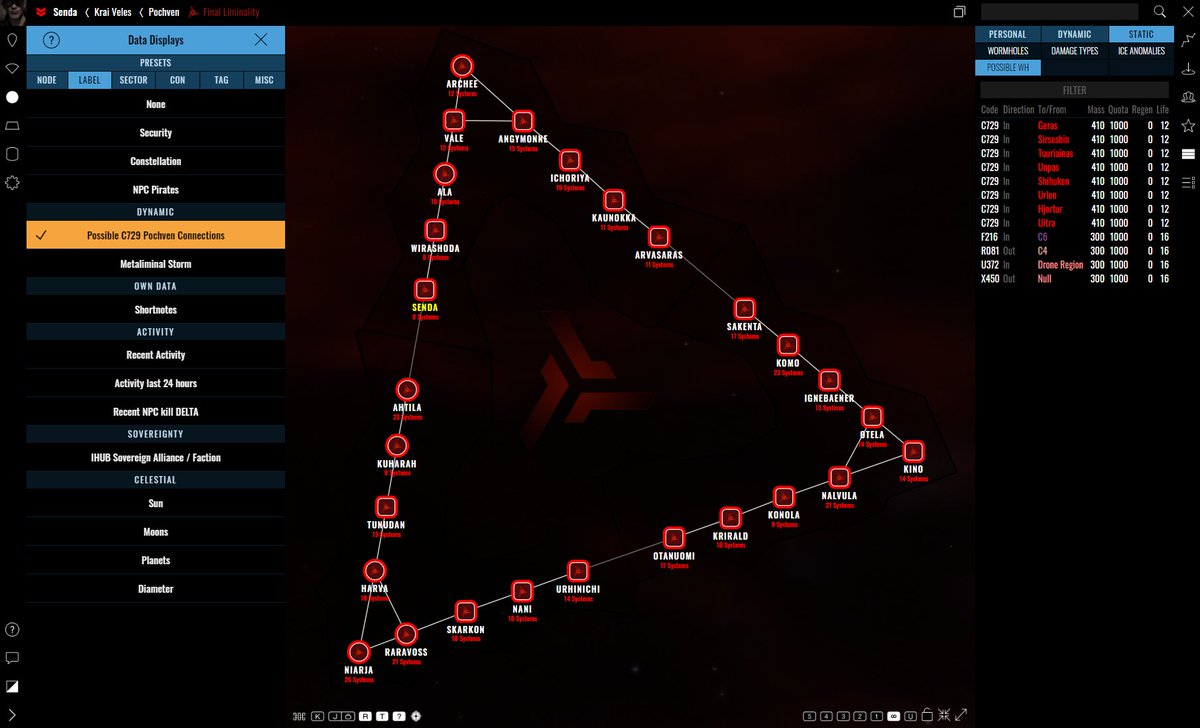 eveeyemaps's tweet photo. Possible wormholes list including Pochven C729 connections. C729 tag and label options added #tweetfleet https://t.co/i6HPEDKbT9