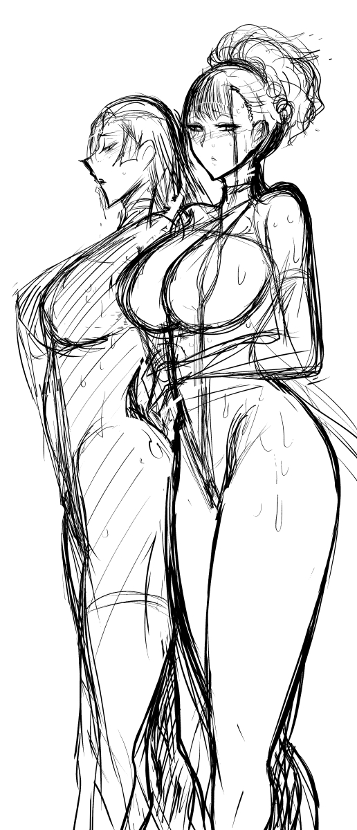 2.5章平安京で思いついて温めていた術鯖ネタが今年の夏イベで補強され、よっしゃ術鯖オムニバス本描くぞ～とこういう下絵↓も描いてましたが
紫式部とシェヘラザードへの溜まっていた情念がすごすぎて二人だけで36ページ描いてしまったので、↓はまた今度です。マンガが下手 