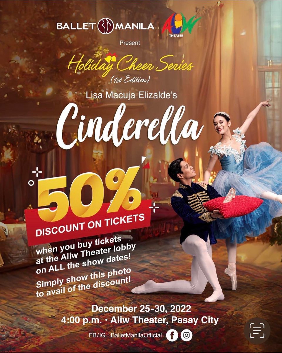 Cinderella is on a six show run in Aliw Theater at 4pm Dec. 25-30 <a href="/balletmanila/">Official Ballet Manila</a> <a href="/lisamacuja/">Lisa Macuja Elizalde</a> <a href="/lisamacujasb/">Lisa Macuja School of Ballet</a>