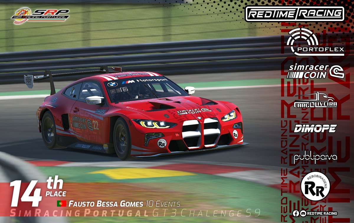 FAUSTO GOMES MASTER OF REGULARITY 
Fausto once again confirmed his regularity, closing the GT3 Challenge in 14th place through consistent results. Congratulations. 
#iracing #SRP #simracercoin #simracing