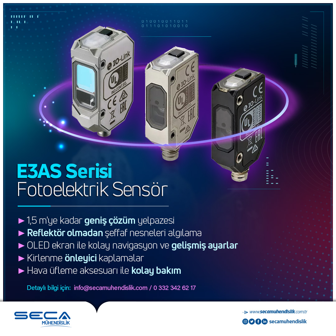 secamuhendislik's tweet image. Gıda ve içecek sektörünün yanında bir çok sektörde kullanılan E3AS Serisi fotoelektrik sensör 1,5m&apos;ye kadar şeffaf nesneleri algılayabilmektedir. Zorlu nesneleri tespit etmek için noktasal ve çizgisel ışın kullanmaktadır.

#photoelectricsensor #secamuhendislik #omron
#reflektor