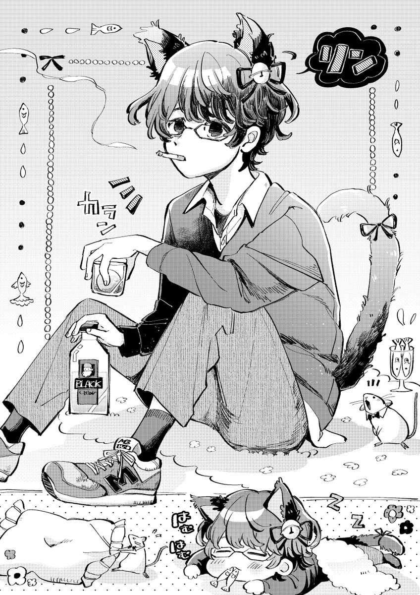 skebで描かせていただいたオリキャラくん🐱🐱 