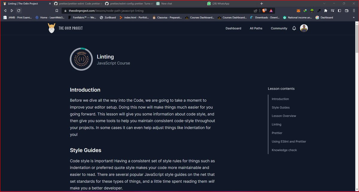 0xGideonBature's tweet photo. all following @TheOdinProject JavaScript Course.
#JS #JavaScript #ESLint #Linting #Prettier #JSLint #Programming #Coding #100devs #WebDevs #webdevelopment #codebase #codeformat https://t.co/uRyg0MvHSU