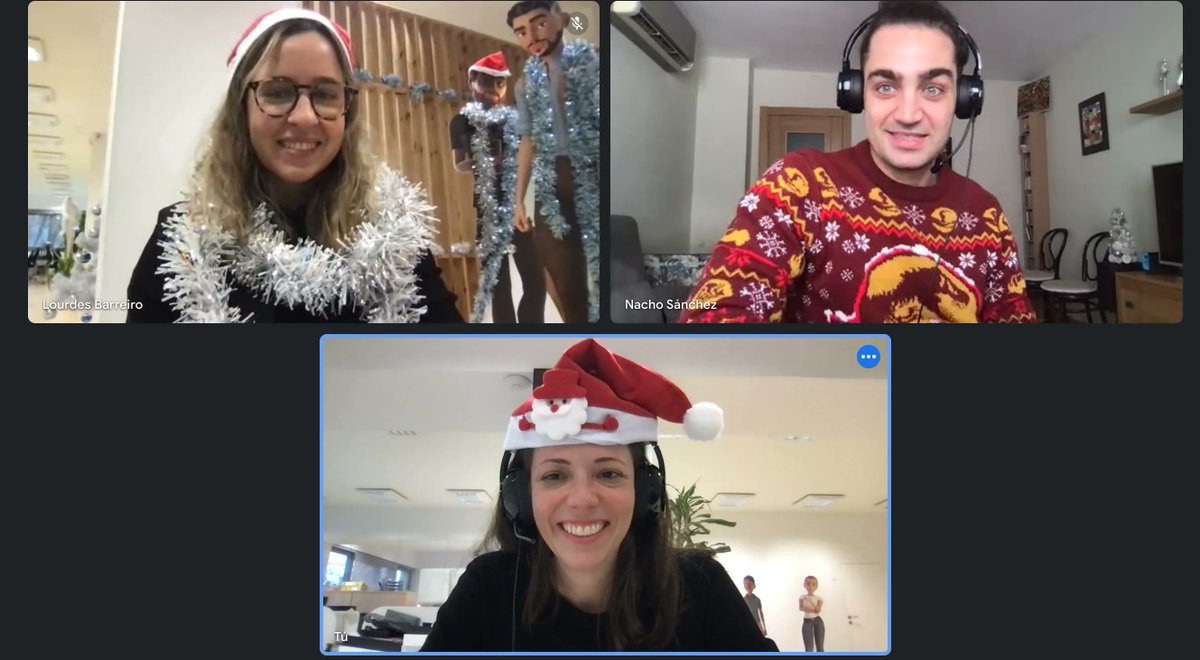 Gamelearn's tweet image. Last video calls of the year with our holiday-themed attire! 🎅 🎁 It&apos;s so great to have colleagues who are always up for a laugh and some fun 🤗

#WeAreGamelearn